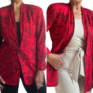 Vintage Rafaella Red & Black Pleated Floral Jacket, Long Sleeve Jacket Siz…